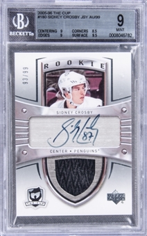 2005/06 Upper Deck "The Cup" #180 Sidney Crosby Game Used Patch Signed Rookie Card (#93/99) – BGS MINT 9/BGS 10